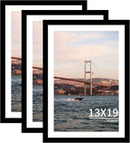 13x19 Picture Frame 3 Pack - Black Poster Frame Display Pictures 11x17 with Mat or 13 x 19 Without Mat for Wall Hanging Horizontal and Vertical