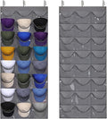 Dofilachy Hat Rack - Hat Organizer - Hat Racks for Baseball Caps, Visible Hat Holder - Baseball Cap Rack for Wall Door with 3 Hooks, 24 Deep Pockets (Dark grey, 1 pack)