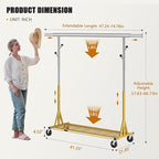 Rolling Clothes Rack Load 530lbs,Heavy Duty Garment Rack With Sturdy Wheel And Shelves, Adjustable Portable Hanging Rack For Clothes, Gold