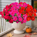 HyeFlora Artificial Faux Outdoor Outside Flowers Plants for Spring Decor, Fake Silk Colorful Camellia UV Resistant Look Real for Planter Front Door Porch Patio Balcony Decoration, 3 Large Bundles