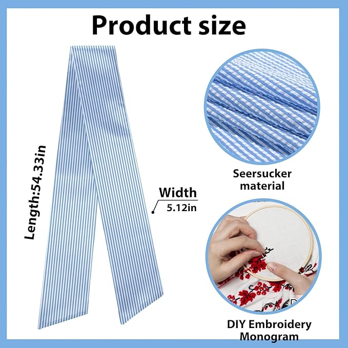 Baby Shower Wreath Sash for Front Door, Blue Seersucker Sash Holiday Stripes Wreath Accessories for Home Wedding Birthday Decorations