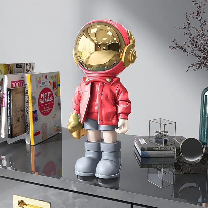 EZ4ENCE Astronaut Statues Spaceman Sculpture Modern Arts Bright Red Figurine Ornament Room Decor for Men,Home and Crafts Desktop Accessories Tabletop Decoration, Living Room, Office, Bookshelf…