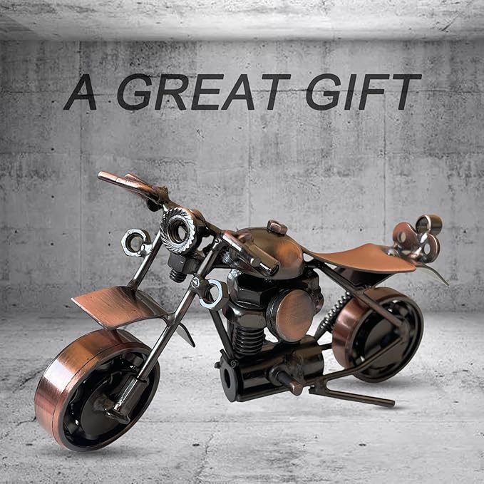 Metal Motorcycle Decor, Copper Cruiser Motorcycle Figurine,5.9”x3.5”Unique Iron Motorcycle Sculpture,Cool Home Office Desk Decor,Art Gift Vintage,Birthday Gift for Men Boyfriend Husband