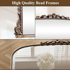 Wall Beaded Mirror, 36 x 27 Inch Round Top Right Angle Wall Mirror, Tempered Glass, Rust Resistant, Horizontally or Vertically Hanging, Silver