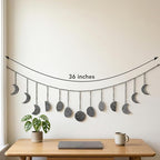 opulinea Moon Phase Garland Black Gunmetal Hammered Metal - Celestial Boho Wall Hanging Decor Moon Phases Ornament for Bedroom Aesthetic Above Bed Living Room Home Decor