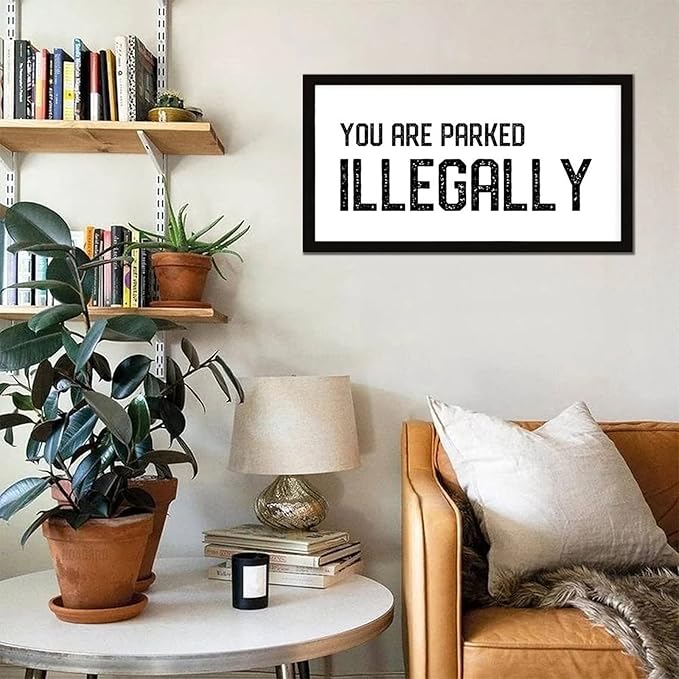 Inspirational Quotes Framed Wood Sign with Scripture Verses You Are Parked Illegally 12x22in Black Frame Wooden Plaque for Cottage Baby Shower Farmhouse Porch Wall Decor Housewarming Gift