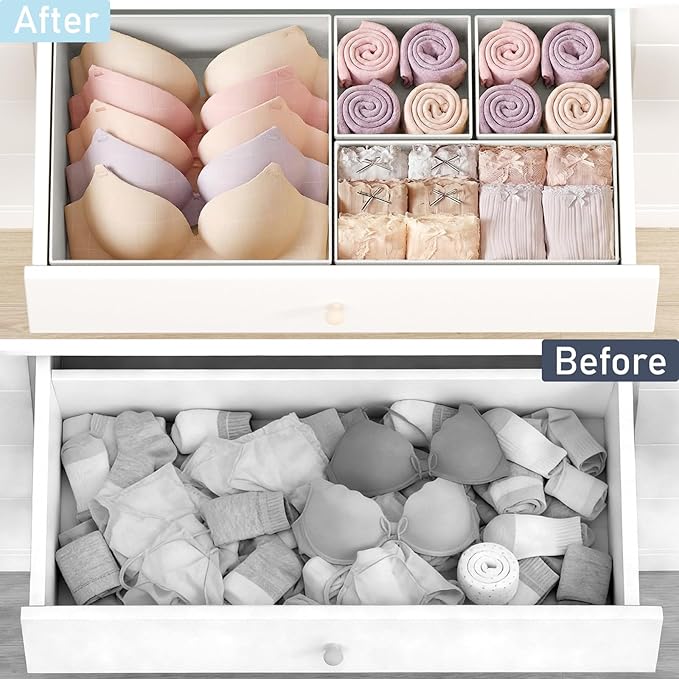 DIMJ Drawer Organizer Clothes, 26Pack Dresser Organizer, Foldable Closet Organizers and Storage, Fabric Dresser Bins, Drawer Dividers for Nursery, Baby Clothes, Underwears, Sock,White