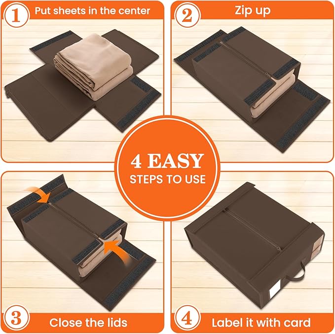 WOWBOX Sheet Organizers and Storage,Closet Bed Sheet Organizer Under Bed Storage and Organization with Label Cards & Clear Window for Bedding Sheets,Duvet Covers,Blankets (10 Pack，Brown)