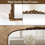 Wall Beaded Mirror, 36 x 27 Inch Round Top Right Angle Wall Mirror, Tempered Glass, Rust Resistant, Horizontally or Vertically Hanging, Gold