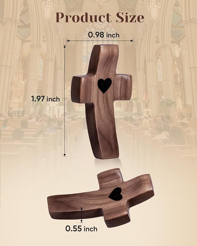 100-Pack Wooden Cross Fidget, Handmade Pocket Wood Crosses, Cross My Heart | Encouragement Gift, Relieve Anxiety for Yourself, Inspirational Easter Gift for Christian Faith, Prayer, Father Day Gifts