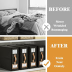 3 Pack Foldable Bed Sheets Set Organizers and Storage(King & Queen Size),Linen Fabric Closet Organizers with Window,Folding Bedding Storage Box for Bedsheets and Pillow Cube Organizer-Black