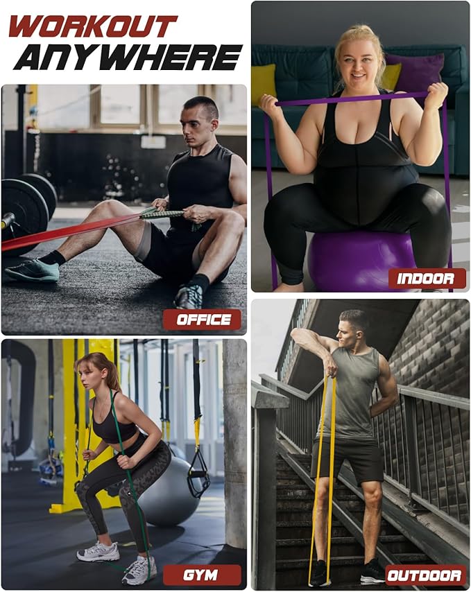 Resistance Bands Set - Pull Up Bands for Men Women, Exercise Bands Resistance with Door Anchor, Training Poster & Pouch for Body Stretching, Pull Up Assist