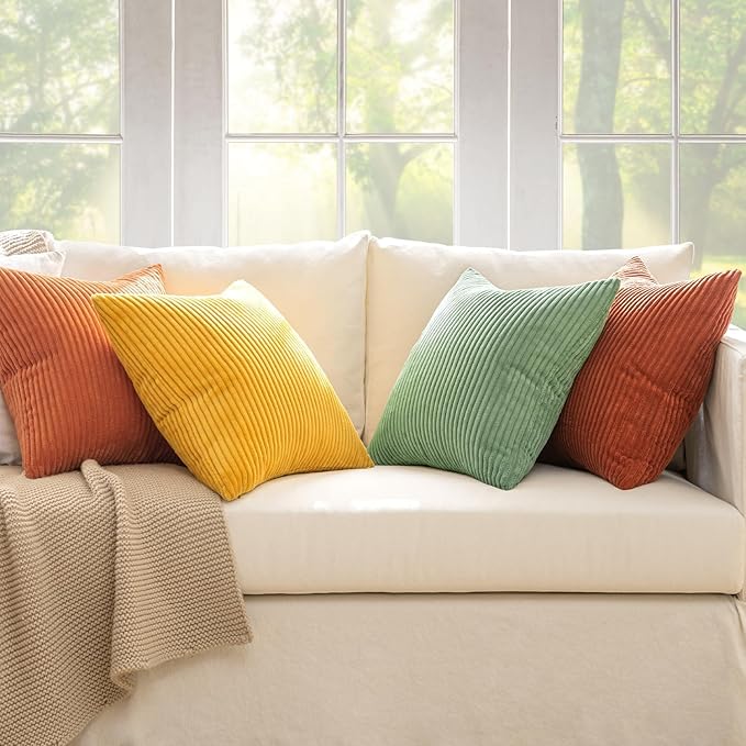MIULEE Decorative Throw Pillow Covers 24x24 Inch Set of 4, Vibrant Cushion Covers Vintage Retro Home Decor, Mix and Match Color Clash Design for Sofa Couch Bed Living Room Yellow Rust Green