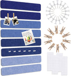 Vuzvuv 8 pcs Bulletin Board Bar Strips No Adhesive Backing with Glue Points ，Self Adhesive Cork Board for Wall，Felt Pin Board for School，Office Decor(Mix-Blue)