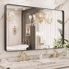 LOAAO 50X30 Inch Black Metal Framed Bathroom Mirror for Wall, Matte Black Bathroom Vanity Mirror Farmhouse, Large Rounded Rectangle Mirror, Anti-Rust, Tempered Glass, Hangs Horizontally or Vertically