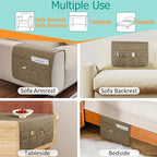 Remote Control Holder for Recliner Non-Slip Armchair Caddy Couch Armrest Organizer, Arm Chair Bedside Caddy Storage Organizer for Recliner Couch With 6 Pockets for Magazine, Phone, iPad (Beige)