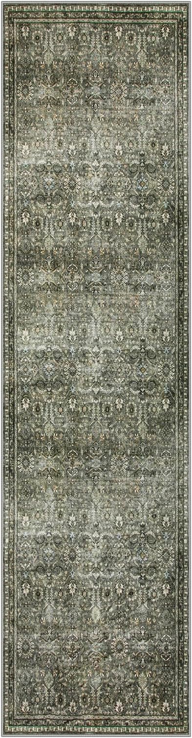 Lahome Dark Green Runner Rugs for Hallway 2x10, Washable Stain Resistant Kitchen Runner Rug 10ft, Rubber Backed Non Slip Carpet for Entryway Back Sliding Door