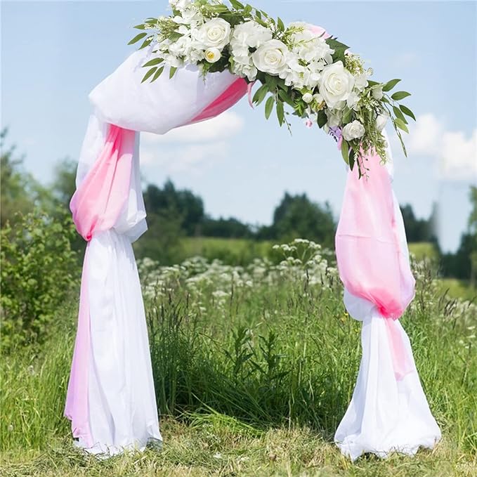 Artificial Peony Flower Swag, 29.6in Faux Eucalyptus Leaves Corner Rose Floral Swags, Artificial Mirror Flower Chair Back Flower Swags for Sheer Drapes, Wedding Chair, Arbor, Wedding(White)