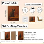 Framed Funny Black Cat Wall Art, Vintage Moody Cat Pictures Wall Decor, Humor Cool Animal Paintings Canvas Prints for Living Room Bedroom Bathroom Bar 16x24 inch