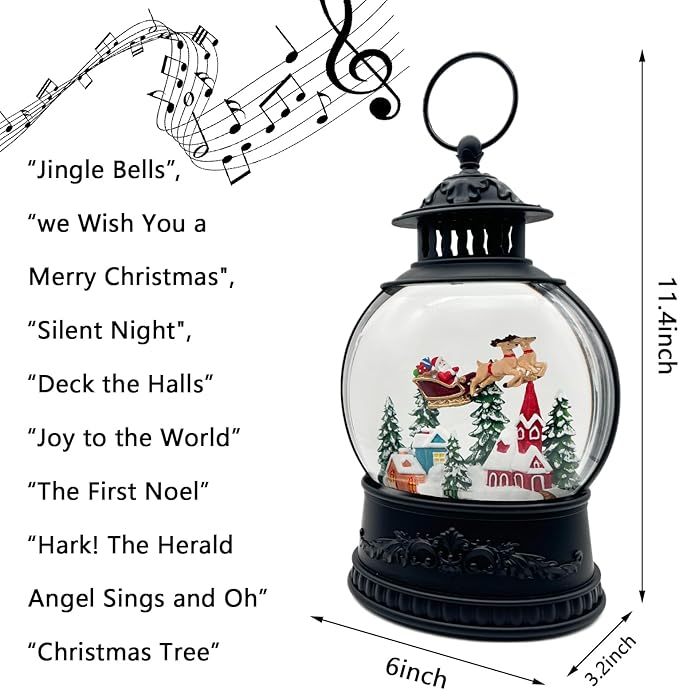 AOMIL Christmas Snow Globe Lantern with Music & Timer - USB/Battery Operated LED Glittering Globe, Snow Globe Decor for Home Holiday (Reindeer)