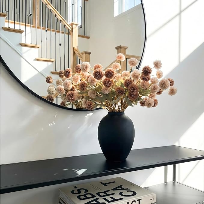 Black Vase for Home Decor - Tall Ella Flower Vase for Centerpieces, Table & Mantel Decorations - Large Round Iron Vase 9 Inch - Matte Black Vases for Flowers & Pampas Grass