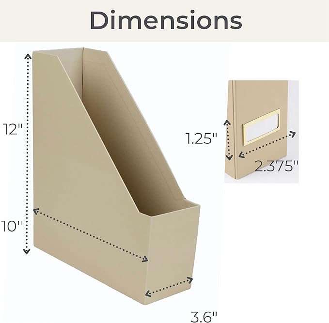 BLU MONACO | Set of 6 Foldable Taupe Magazine File Holders with Label Holders | Vertical File Organizer & File Storage Boxes for Desk, Shelves & Home Office