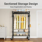 VIPEK R3 Heavy Duty Garment Rack with Lockable Wheels, Portable Rolling Closet with Adjustable Shelves & Hanging Rod & Side Hooks, Compact Space-Saving Storage for Small Apartments/Dorms (Black)