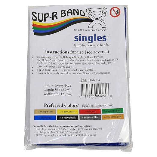 CanDo 10-6304 Sup-R Latex Free Exercise Band, 5' Singles, Heavy, Blue