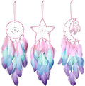 Jetec 3 Pcs Dream Catcher Moon Sun Star Design Handmade Traditional Design Craft Ornament Wall Art Hanging Home Decoration Bedroom Wedding(Macaron Color)