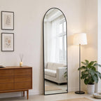 DUMOS 47"x14" Full Length Door Mirror, Arched Full Body Mirror with Aluminum Alloy Thin Frame, Leaning or Hanging, Suitable for Bedroom, Livingroom, Cloakroom, Black