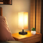 aooshine Small Table Lamp for Bedroom - Bedside Lamps for Nightstand, Minimalist Night Stand Light Lamp with Square Fabric Shade, Desk Reading Lamp for Kids Room Living Room Office Dorm