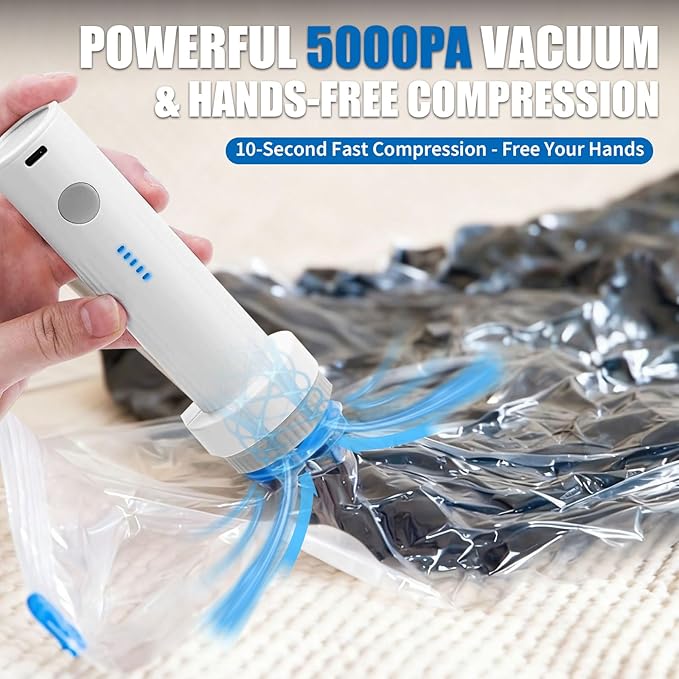 Vacuum Seal Bags for Clothing Travel, 16 Pack Vacuum Storage Bags for Clothes with Portable Electric Pump,4 Small + 4 Medium + 4 Large + 4 Jumbo Space Saver Bags for Luggage Traveling and Clothing