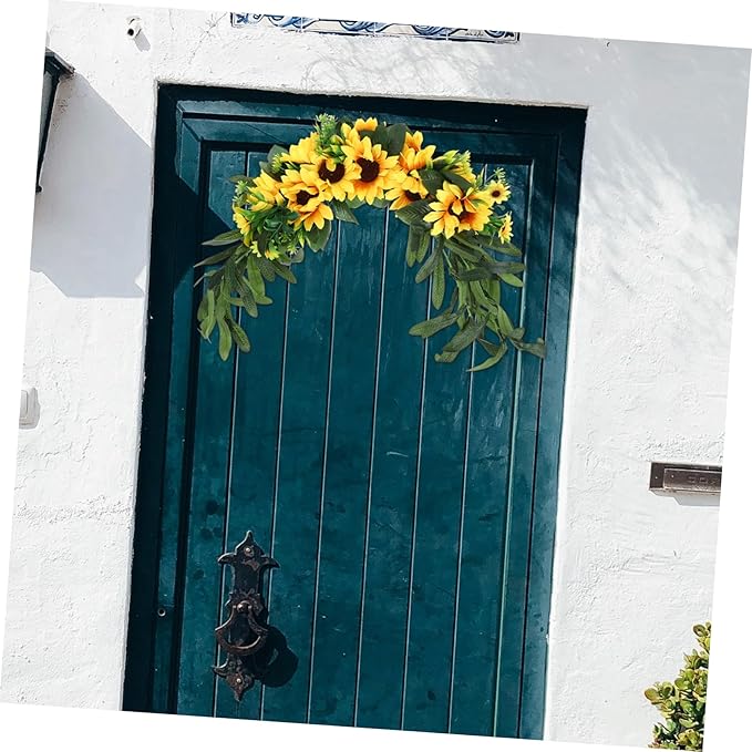 Garneck Artificial Sunflower Floral Swag Wedding Door Wreath Wall Hanging Garden Decor Home Decorative Accessory
