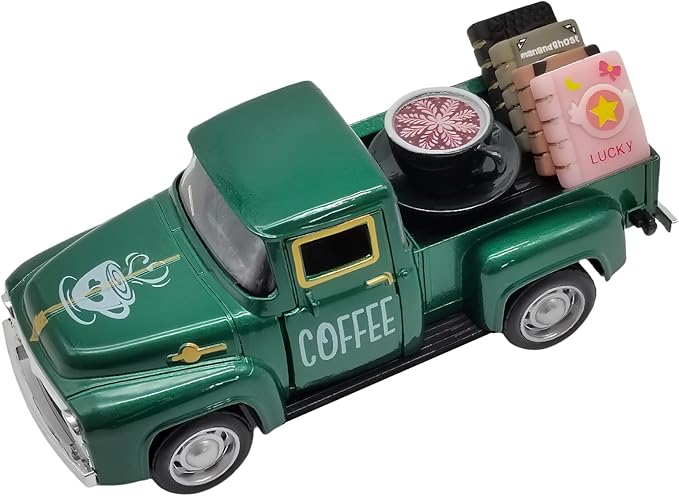 Coffee Bar Decor Vintage Mini Metal Pickup Truck Decorations with Book Accessories for Coffee Station, Farmhouse Tiered Tray Table Decorations for Home Kitchen, Office, Cafe