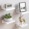 Fixwal Small Shelf for Wall, Rustic Wood Floating Wall Mounted Shelves for Bedroom, Living Room, Kitchen, Bathroom Decor, Set of 4, 5 x 5 Inches (White)