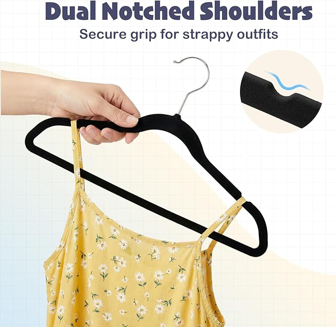 HOUSE DAY 14 Inch Kids Velvet Hangers 50 Pack, Durable Big Kid Hangers for Youth, Teen, Non Slip Kids Felt Hanger, Cute Childrens Hanger for Closet, Black