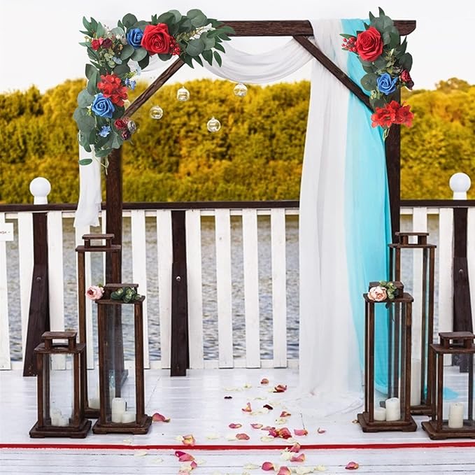 2Pcs Artificial Peony Flower Swag 16in Decorative Swag with Eucalyptus Leaves Silk Floral Swag Wedding Arch Flowers for Ceremony Home Wall Door Decor