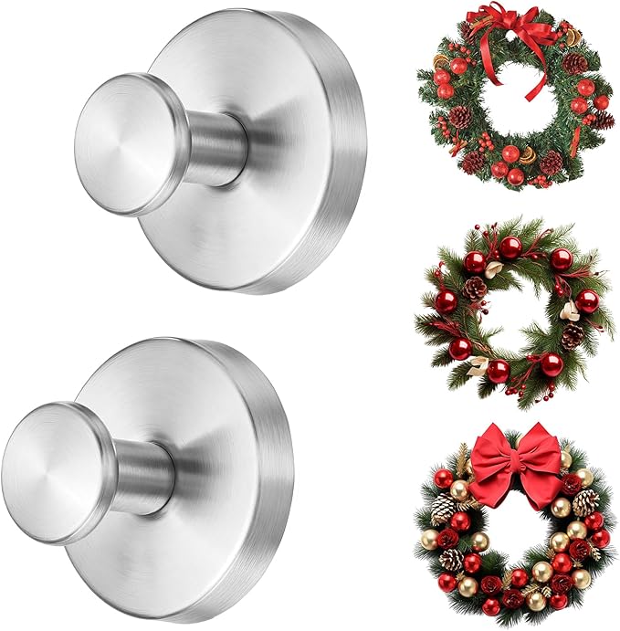 2 Pack Suction Cup Wreath Hangers for Front Door Garland Hanger 11 Lb -22 Lb Suction Wreath Hanger for Glass Door No Drill Suction Hooks for Bathroom Halloween Christmas Decorations (Siver)