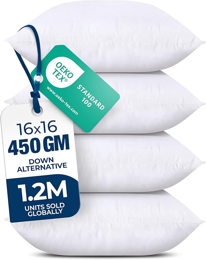 Utopia Bedding Throw Pillows (Set of 4, White) – 16 x 16 Inches Down Alternative Pillows for Bed, Sofa, and Couch - Fluffy Decorative Stuffer Pillow for Indoors & Outdoors