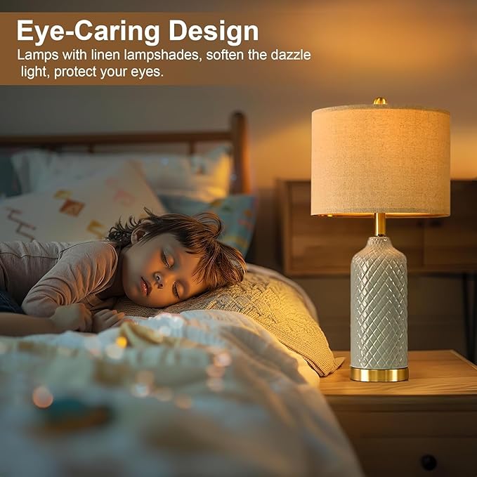 24.25" Table Lamp Modern Ceramic Blue Lamps for Living Room Bedroom Boho Bedside Table Lamps for Night Stands Nightstand Lamp Coastal Side End Table Lamps Reading Light Home Office Dorm Deco Gifts