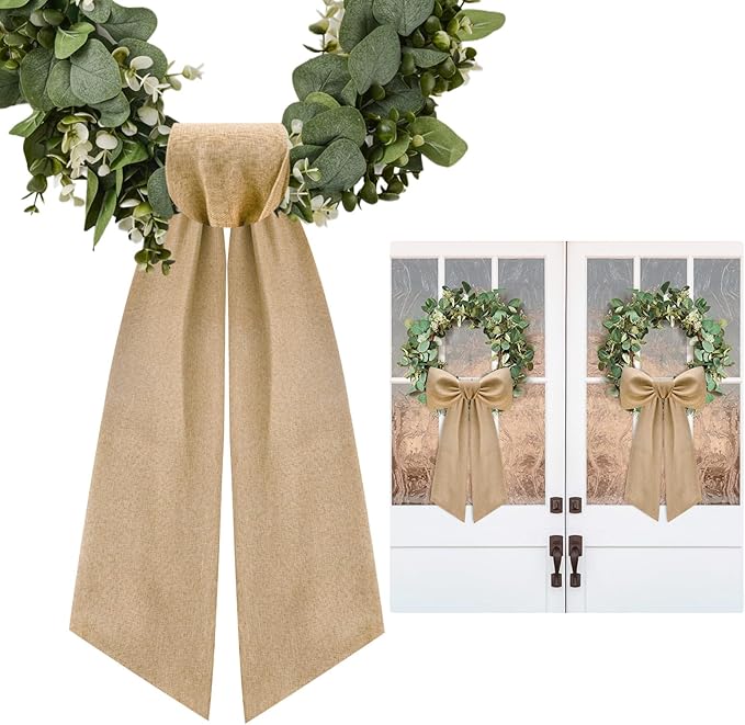 2 Pcs Burlap Wreath Sash for Front Door Linen Wreath Ribbon Bow for Yard Porch Garland Home Decor