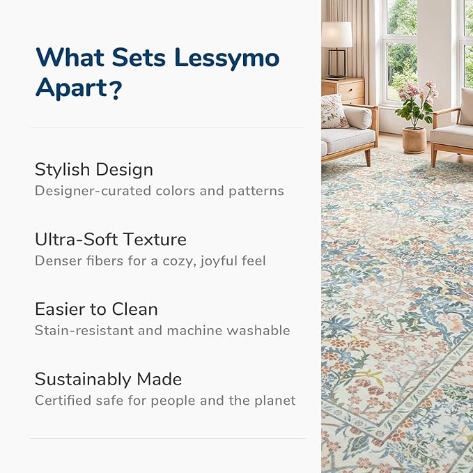 Lessymo Floral Runner Rug for Entryway, 2x6 Kitchen Rugs Non Slip Rubber Soft Washable Runners for Hallway, Faux Wool Small Carpet Bedside Rug, Vintage Floral Design Decor, Beige Brown