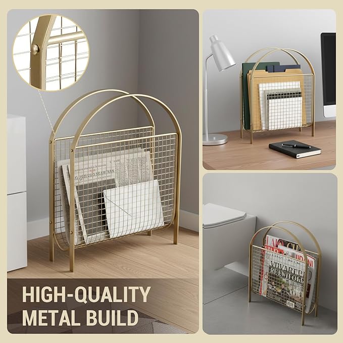 MyGift Magazine Rack, Floor Freestanding Magazine Holder for Bathroom Bedroom Office, Books Newspapers File Mail Organizer, Mid Century Modern Decor Wire Storage for Tablets and Documents