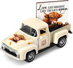 Huray Rayho Highland Cow Metal Truck Decor - with Live Like Someone Left The Gate Open Wooden Sign, Highland Cow Gifts Stuff for Women Farmhouse Western Office Decor for Home,Shelf,Tiered Tray,Table