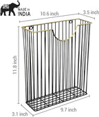 MyGift Art Deco Style Matte Black Metal Wire Magazine Rack with Brass Tone Rim - Wall Mounted Holder Storage Basket for Mail - Handcrafted in India
