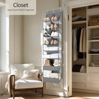 Yecaye 2 Pack 8 Tier Over the Door Organizer Hanging with Large Pockets, Back Door of Storage for Nursery, Closet and Bathroom, Partition Behind Door Shoe Organizers Shelf with Baby Clothes, Grey