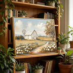 Framed Barn Canvas Wall Art Farmhouse Rustic Decor Pictures Farm Windmill Countryside Nature Field Meadow Flower Posters Prints for Home Decoration Bathroom Bedroom Living Room Decoration