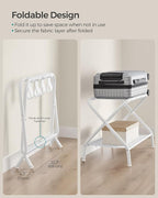 SONGMICS Luggage Racks, Set of 2, Suitcase Stand with Fabric Storage Shelf, for Guest Room, Bedroom, Hotel, Foldable, Holds up to 110 lb, 27.2 x 15 x 20.5 Inches, Cloud White RLR002W02