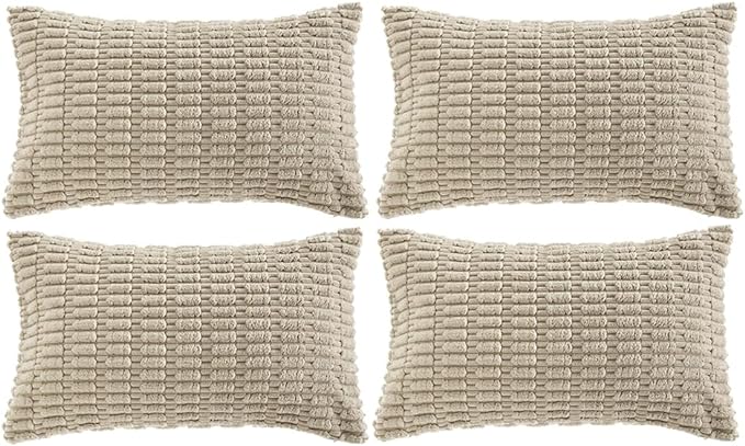 Fancy Homi 4 Packs Decorative Throw Pillow Covers for Living Room Couch Bed, Modern Farmhouse Boho Home Décor Accent Cushion Case, 24" x 12", Taupe