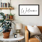 Rustic Chic Style 12x22in Farmhouse Wood Sign with Encouragement Quote Welcome Family Lettering Black Frame Wooden Plaque for Washroom Farmhouse Porch Cottage Wall Decor Birthday Housewarming Gift